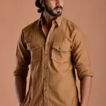 Urban Camel Brown Hunting Style Shirt | Premium Men's Sportswear | Classic Outdoor Design | Comfortable Cotton Fabric | Size 36-44